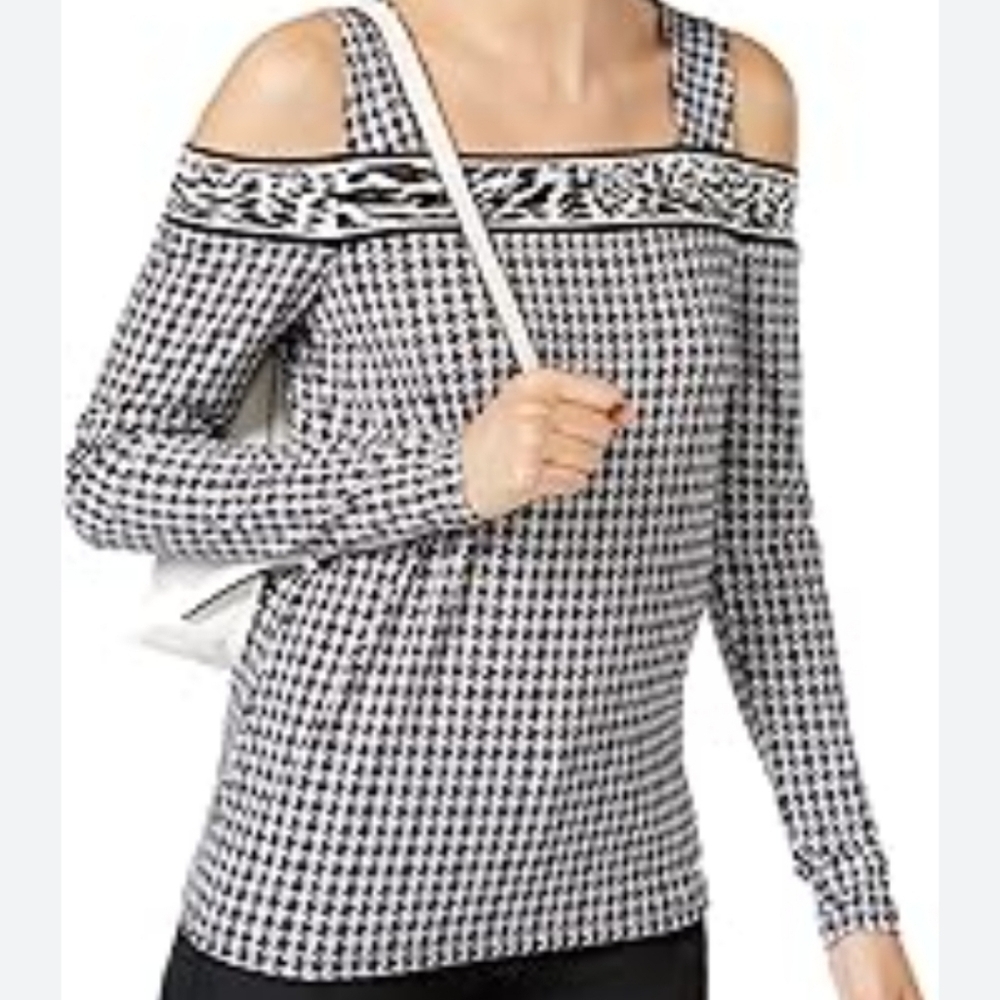 Michael Kors Houndstooth print black and white top. Size small petite